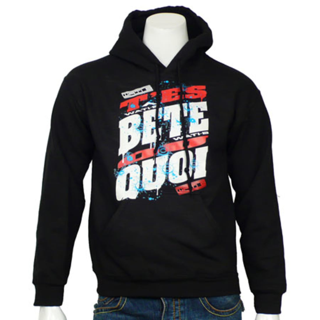 Wati B Sweat Capuche Wati B T es Bete Ou Quoi Noir Typo Rouge