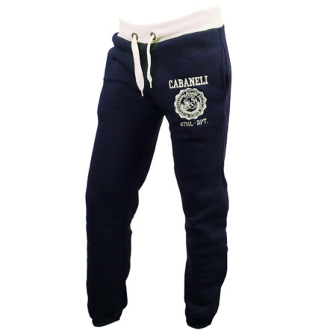 Cabaneli Pantalon Jogging Cabaneli PL05 Bleu Marine Typo Blanc
