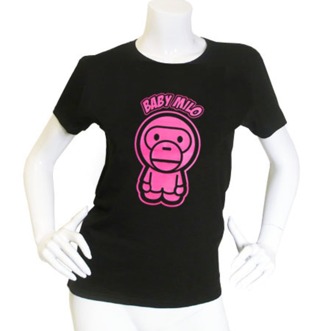 Baby Milo Tee Shirt moulant fille Baby Milo noir fun logo rose