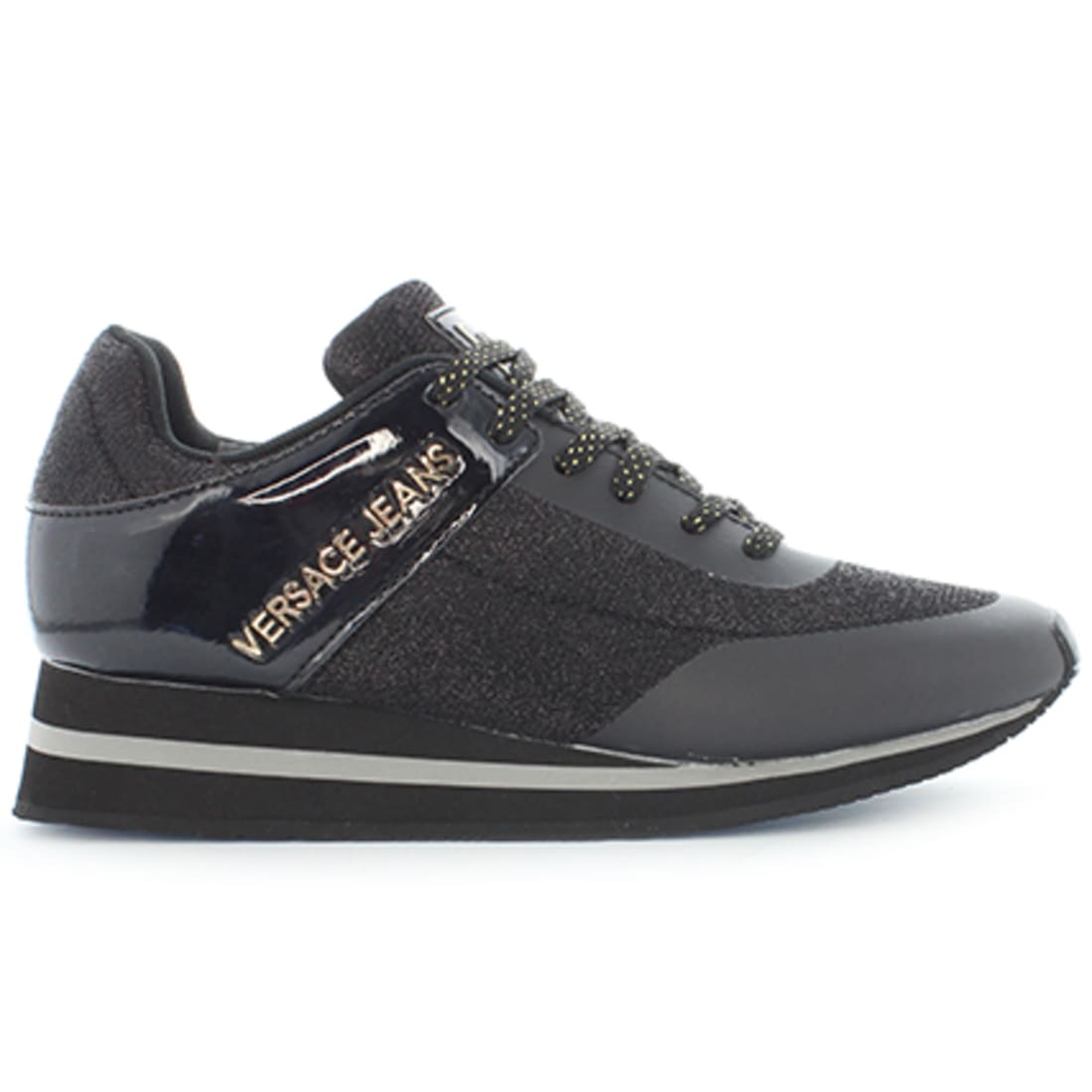 Versace Jeans Couture Baskets Femme Linear Sneaker Glitter Noir