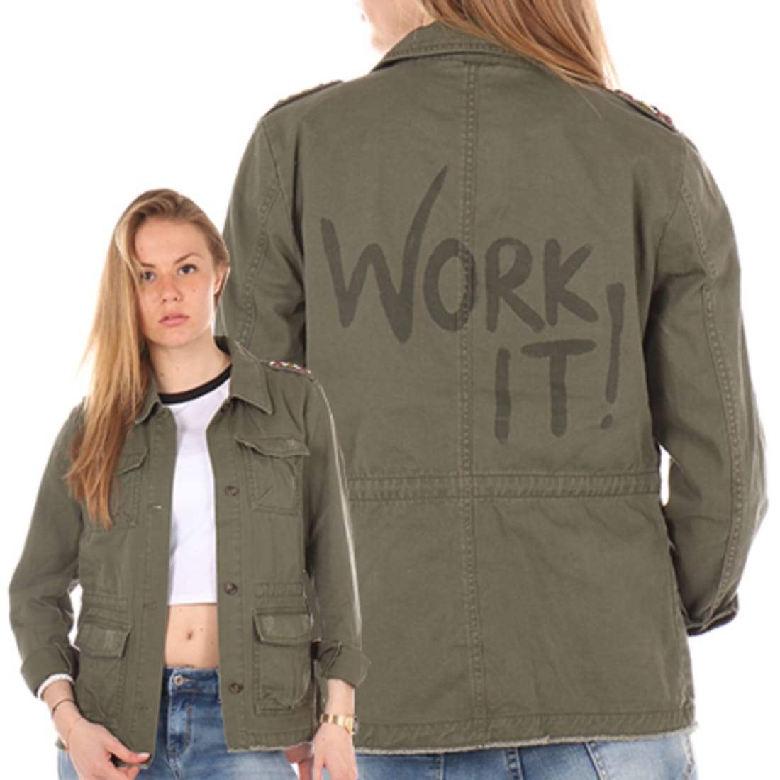 Only - Veste En Jean Femme Jackie Embroidery Utility Vert ...