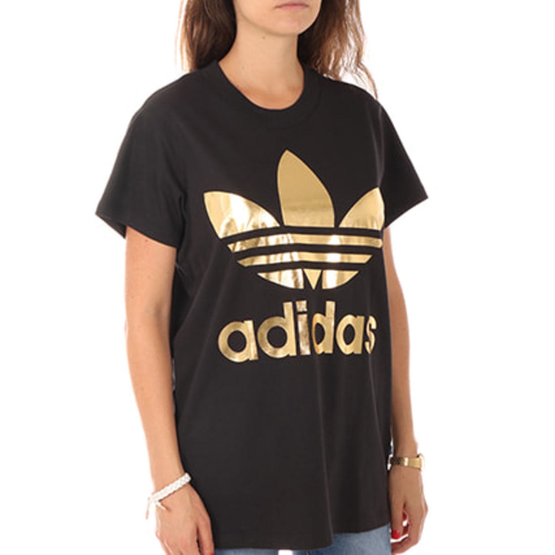 adidas - Tee Shirt Femme Big Trefoil BR9740 Noir DorÃ© - LaBoutiqueOfficielle.com