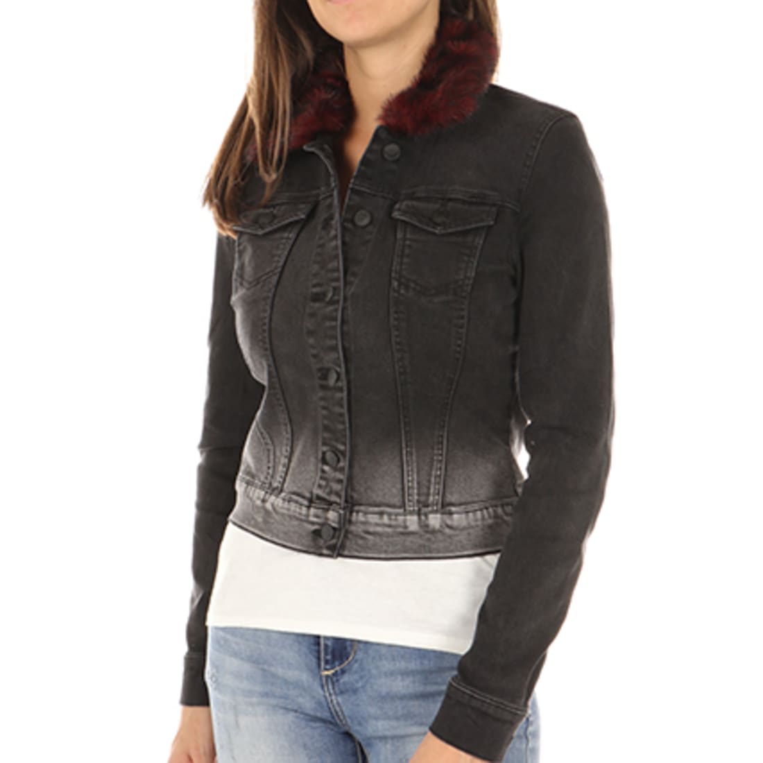 Only - Veste En Jean Femme Chris Noir ...