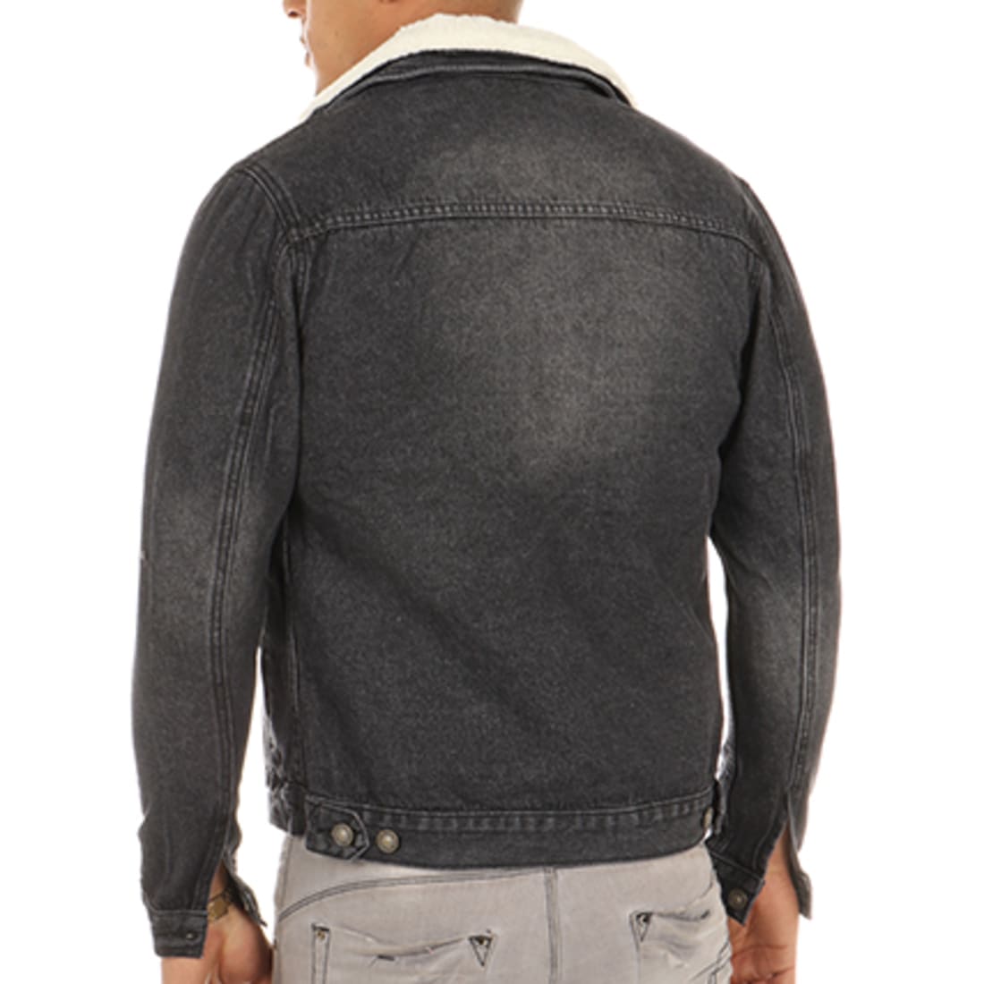 Uniplay - Veste En Jean Col Mouton T6615 Noir ...