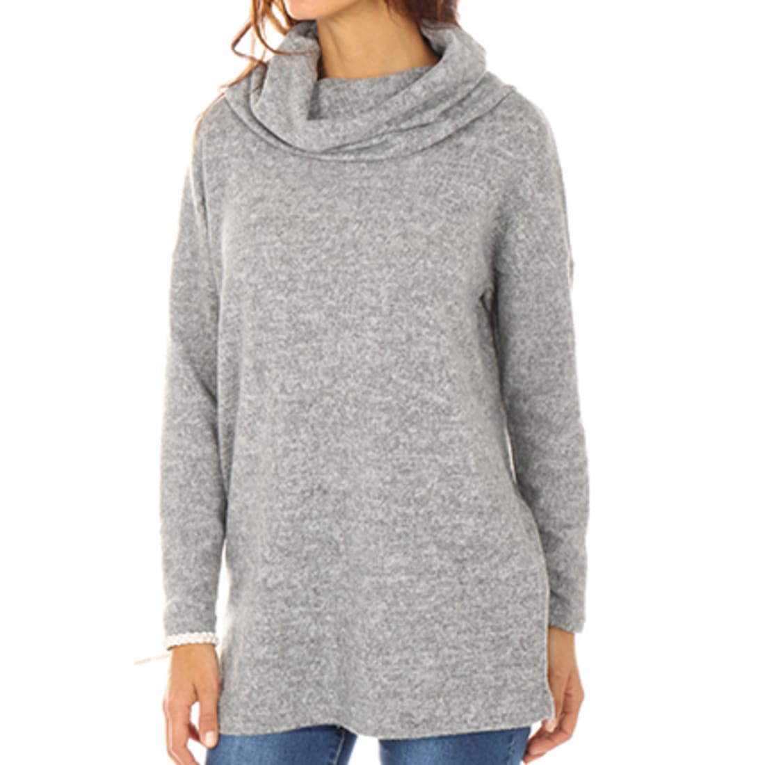 Only - Pull Oversize Femme Da Gris Chiné ...
