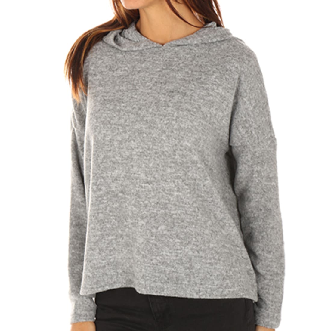 Only - Pull Capuche Femme Ida Gris Chiné ...