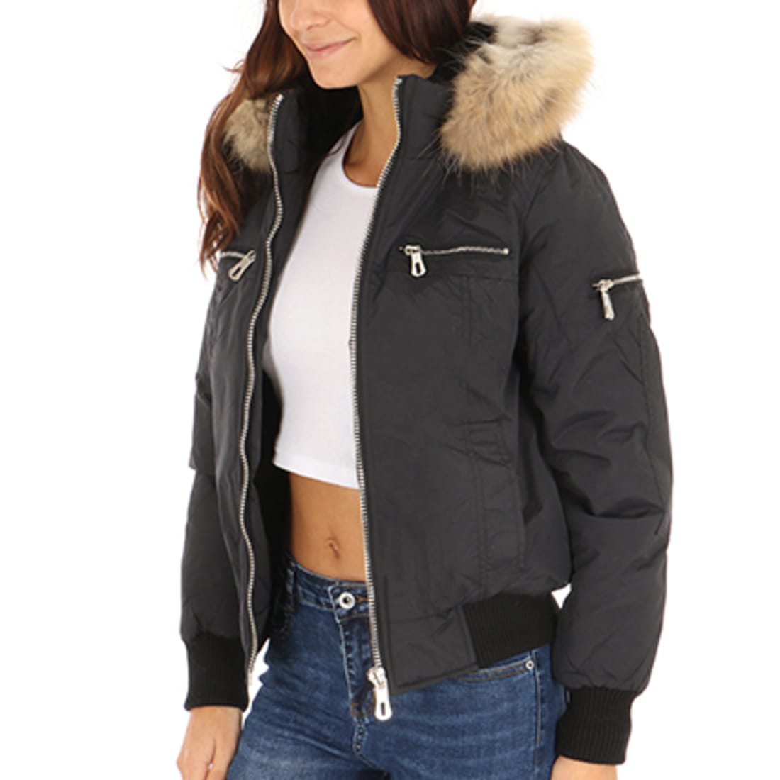 Girls Only - Blouson Fourrure Avec Poche Bomber Femme F5E ...
