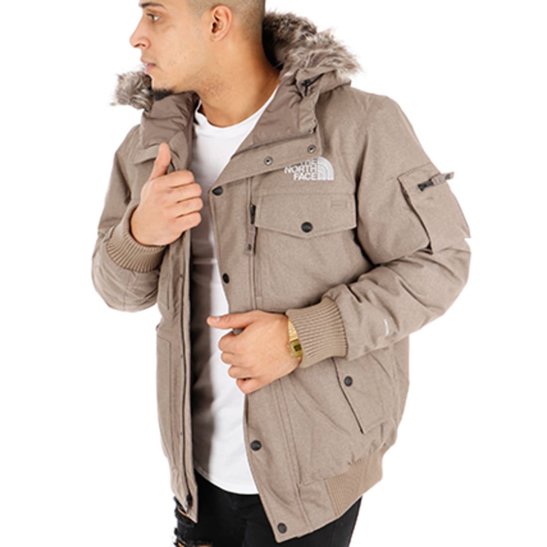 The North Face - Blouson Fourrure Poche Bomber Gotham Taupe - LaBoutiqueOfficielle.com
