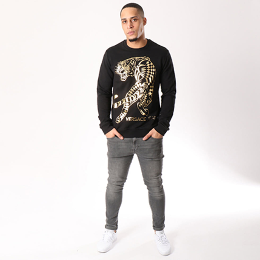 Versace Jeans Couture Sweat Crewneck Tiger Foil Noir Doré