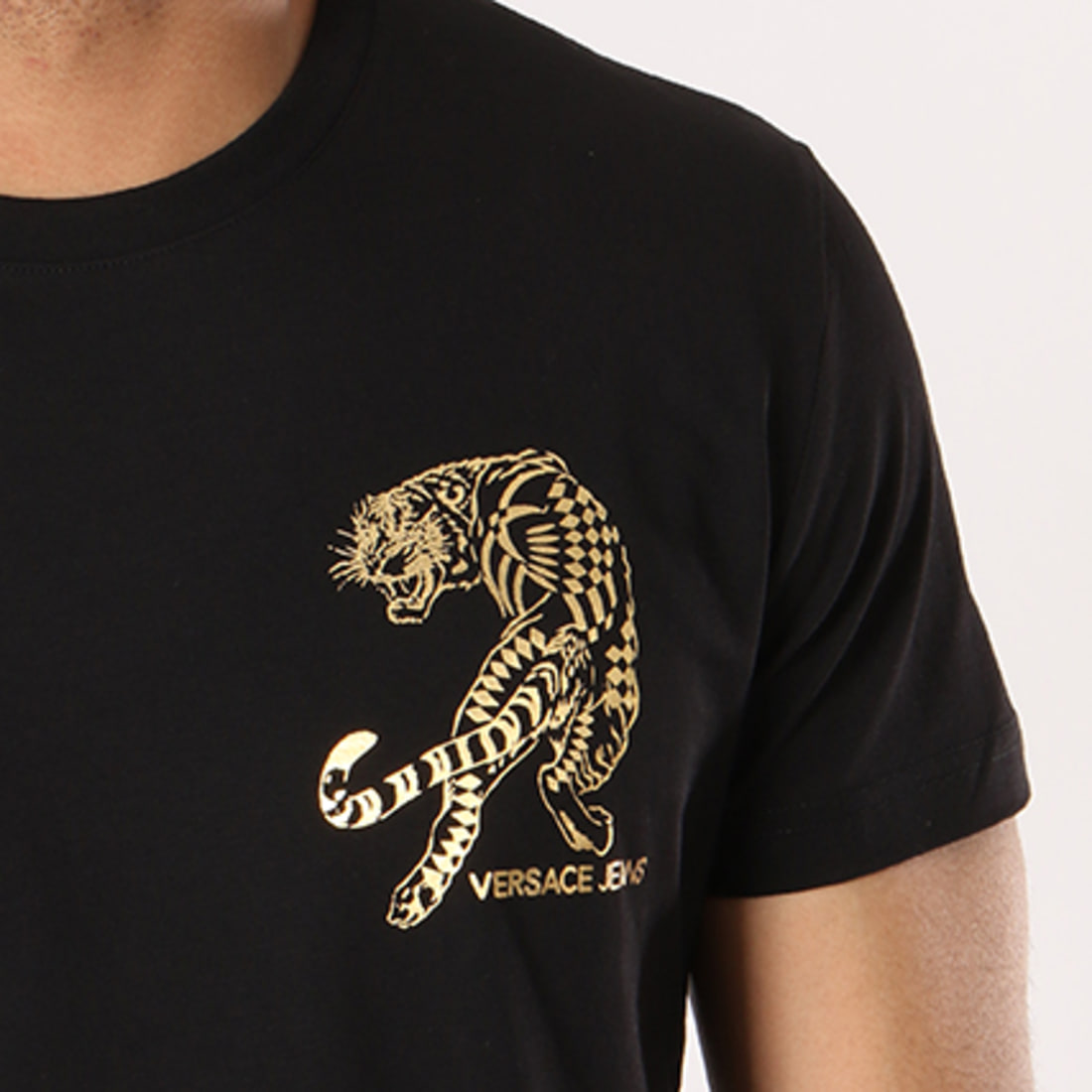 Versace Jeans Couture Tee Shirt Print Logo Tiger Foil Noir Doré