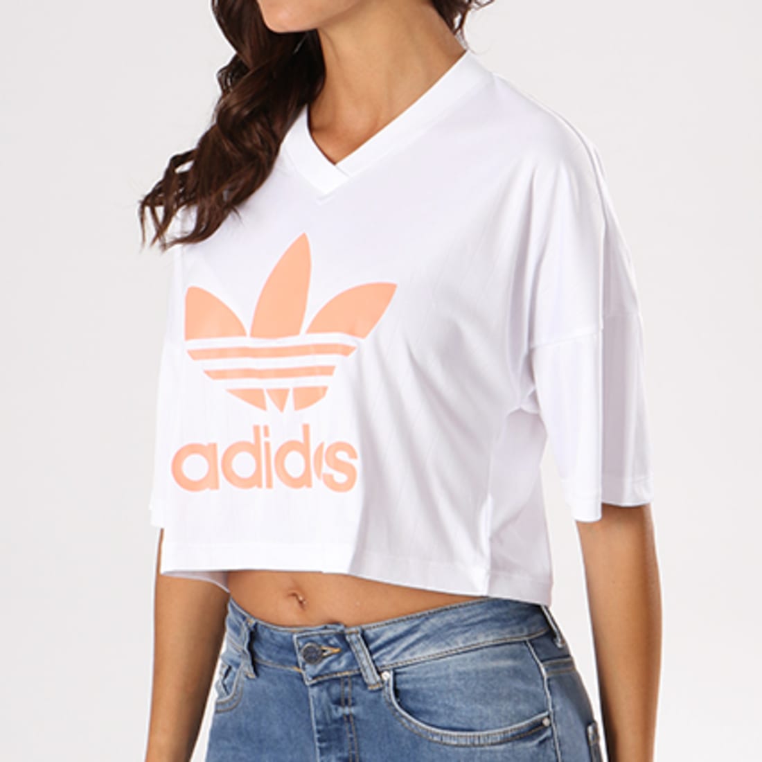 Adidas Originals Tee Shirt Crop Femme Trefoil CD6875 Blanc
