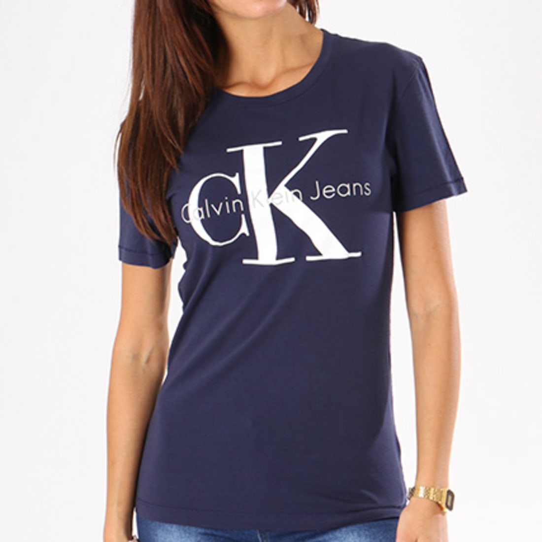 Calvin Klein - Tee Shirt Femme Shrunken Bleu Marine ...