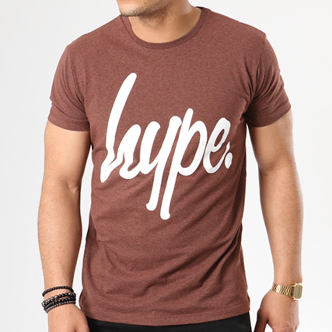 Hype Tee Shirt Basic Logo Marron Chiné Blanc