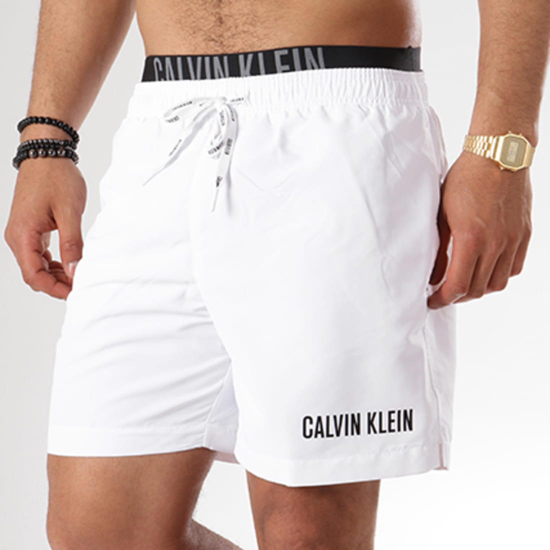 Calvin Klein - Short De Bain Medium Double 0156 Blanc ...