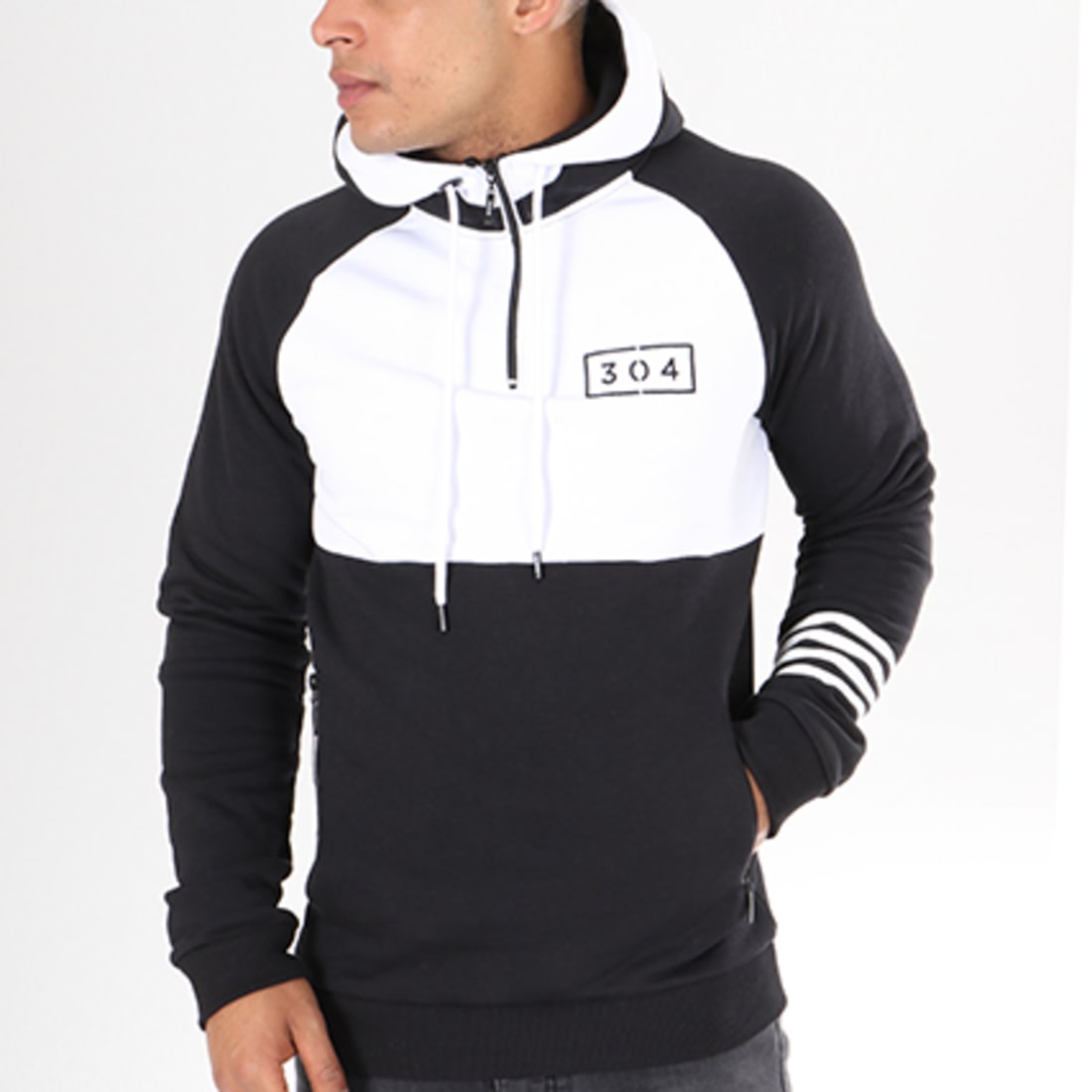304 Clothing Sweat Capuche Elite Noir Blanc