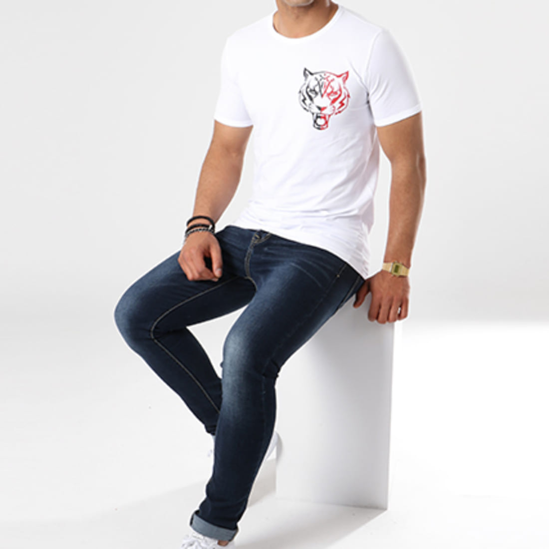 Philipp Plein Sport Tee Shirt Basic Tiger Blanc Noir Rouge