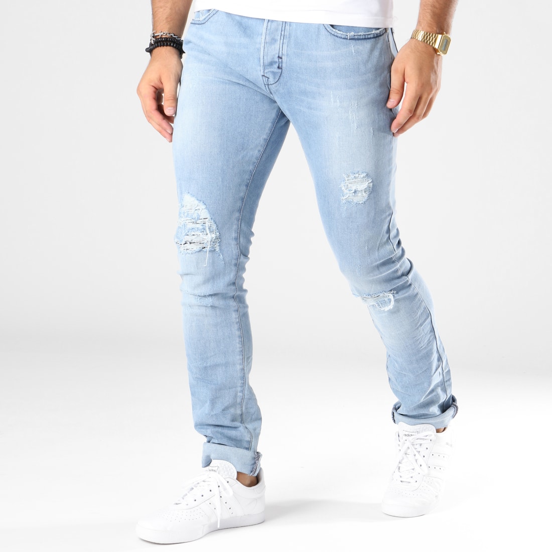 jean bleu troué homme