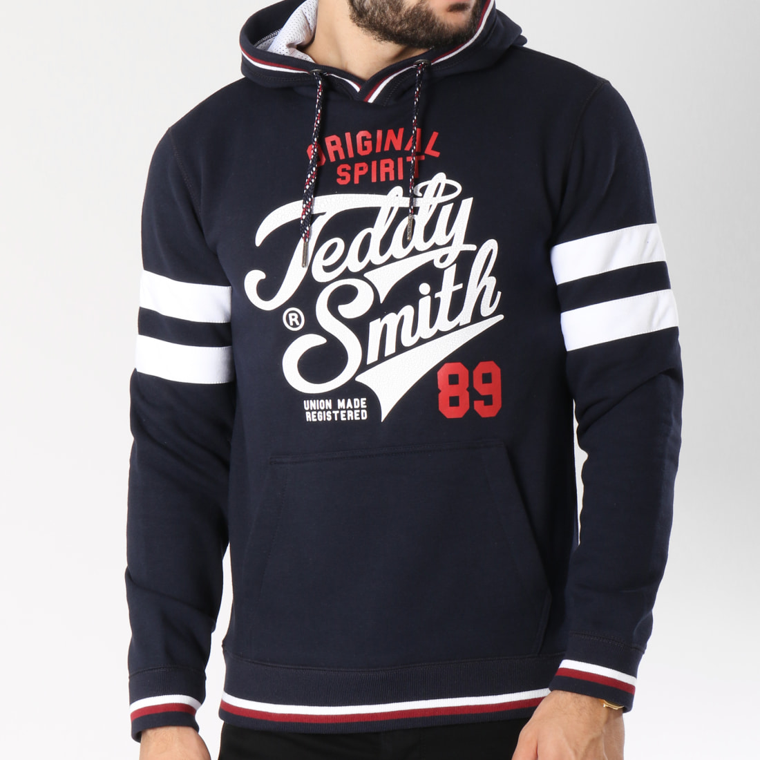Teddy Smith - Sweat Capuche Bandes Brodées Splitter Bleu ...