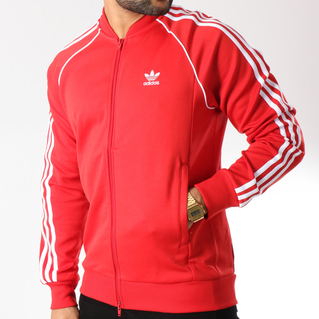 adidas - Veste Zippée Avec Bandes Brodées SST DH5824 Rouge ...