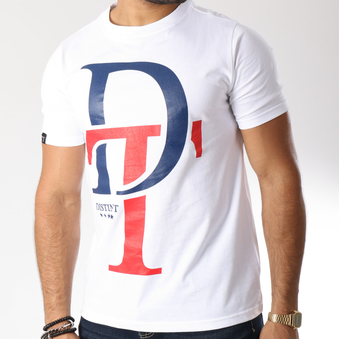 Distinct Tee Shirt Saint Blanc Bleu Marine Rouge