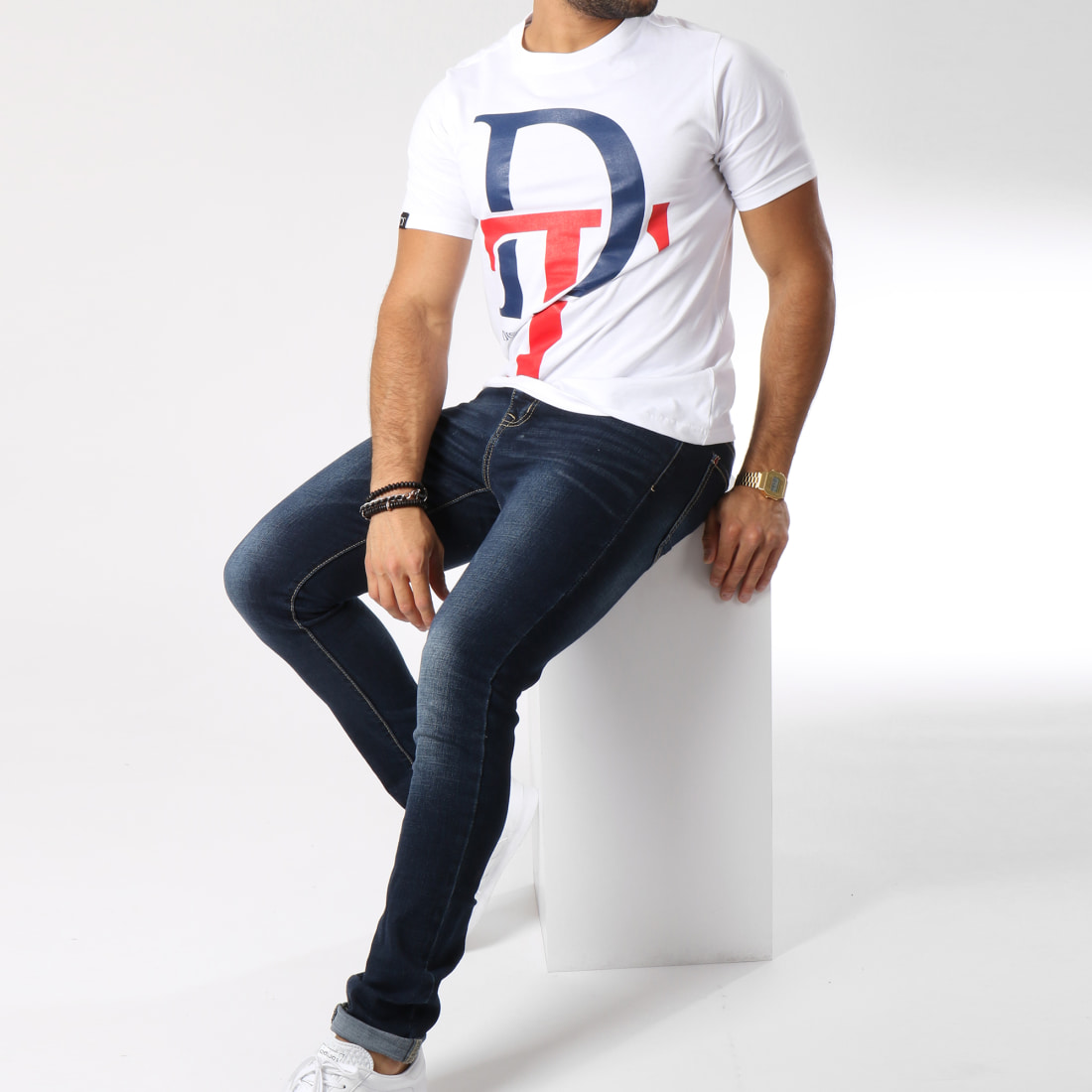 Distinct Tee Shirt Saint Blanc Bleu Marine Rouge