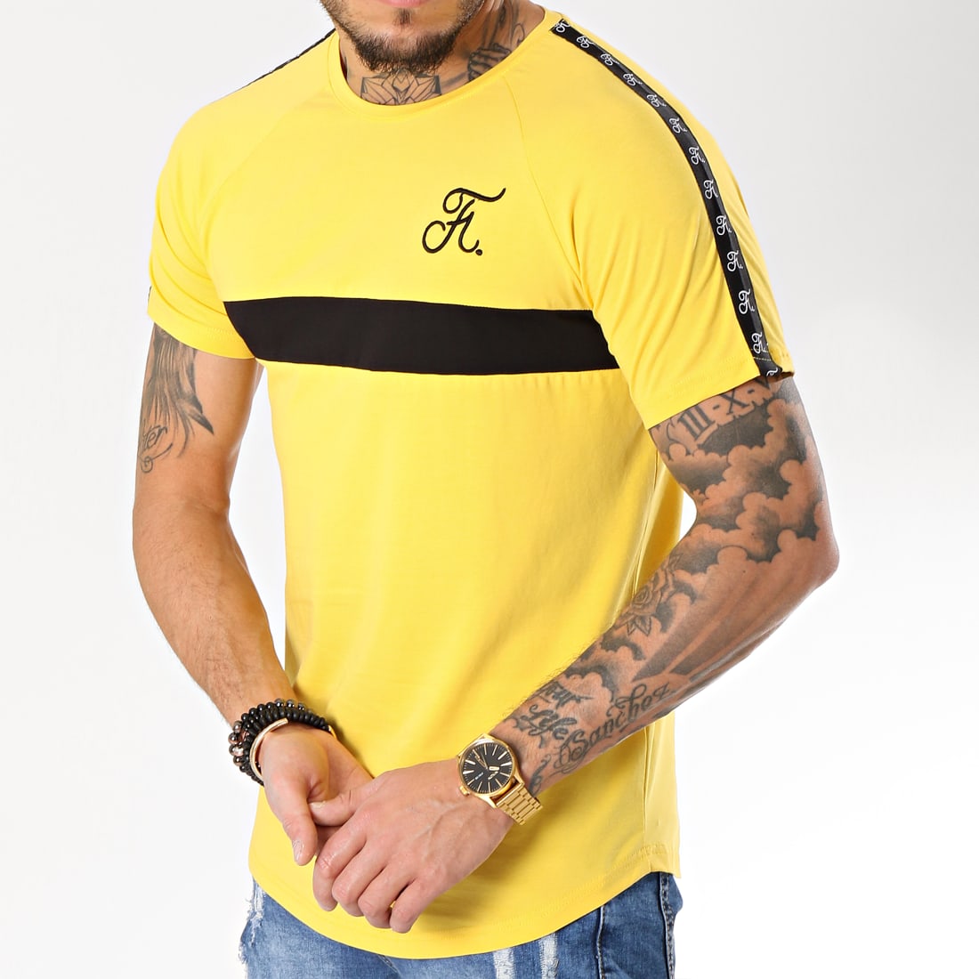 Final Club Tee Shirt Premium Fit Avec Bande Et Broderie 087 Jaune