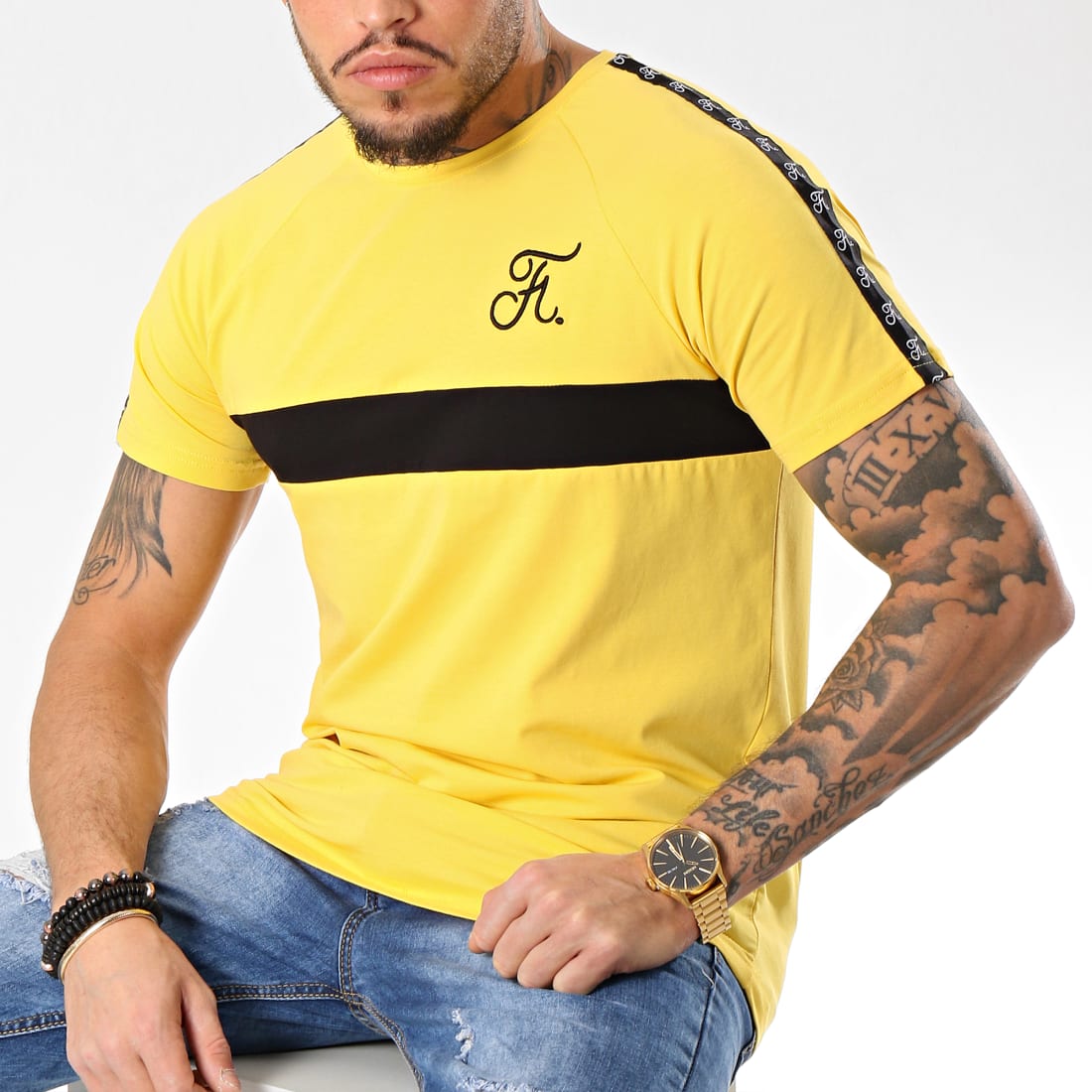 Final Club Tee Shirt Premium Fit Avec Bande Et Broderie 087 Jaune