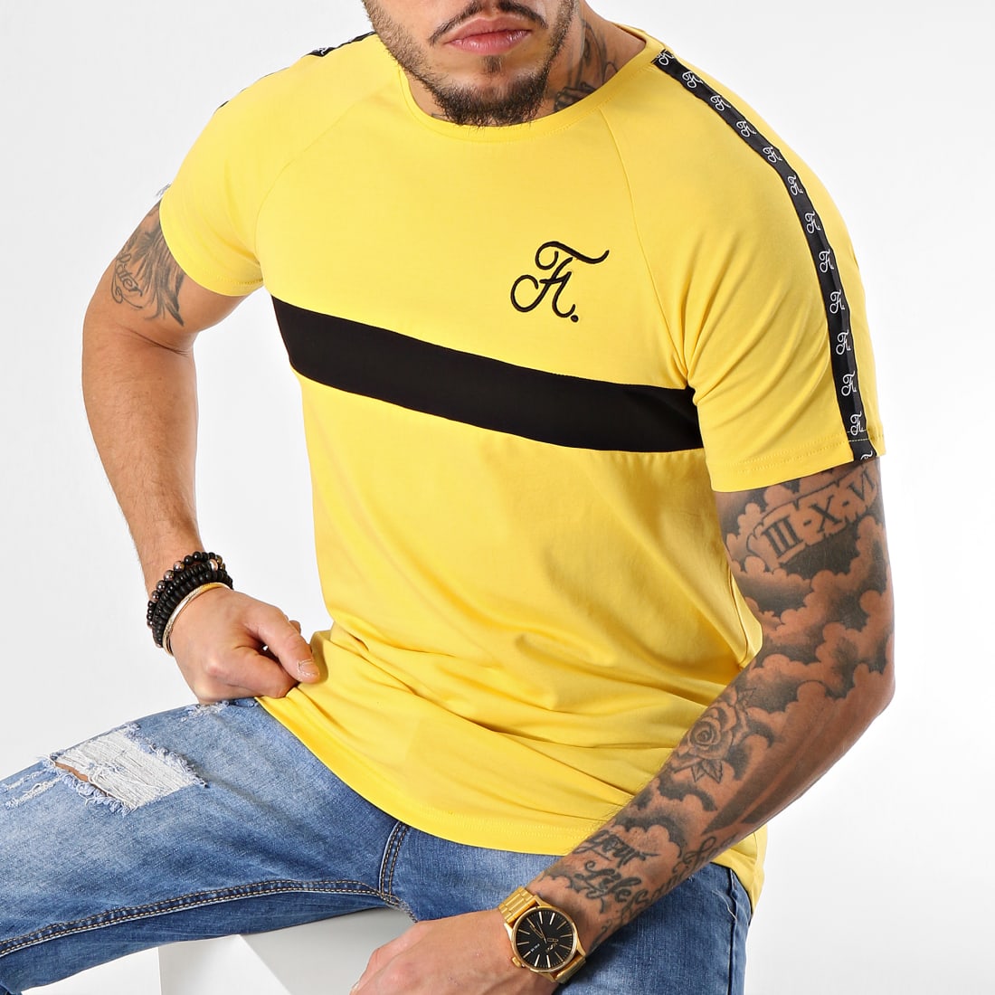 Final Club Tee Shirt Premium Fit Avec Bande Et Broderie 087 Jaune