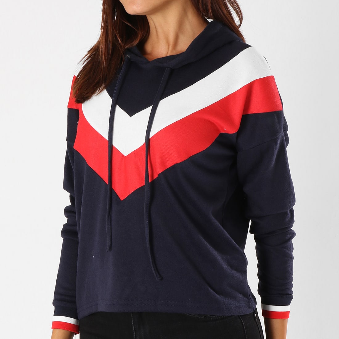 Pull Bleu Blanc Rouge Femme Only - Pull Capuche Femme Elcos Bleu Marine Blanc Rouge