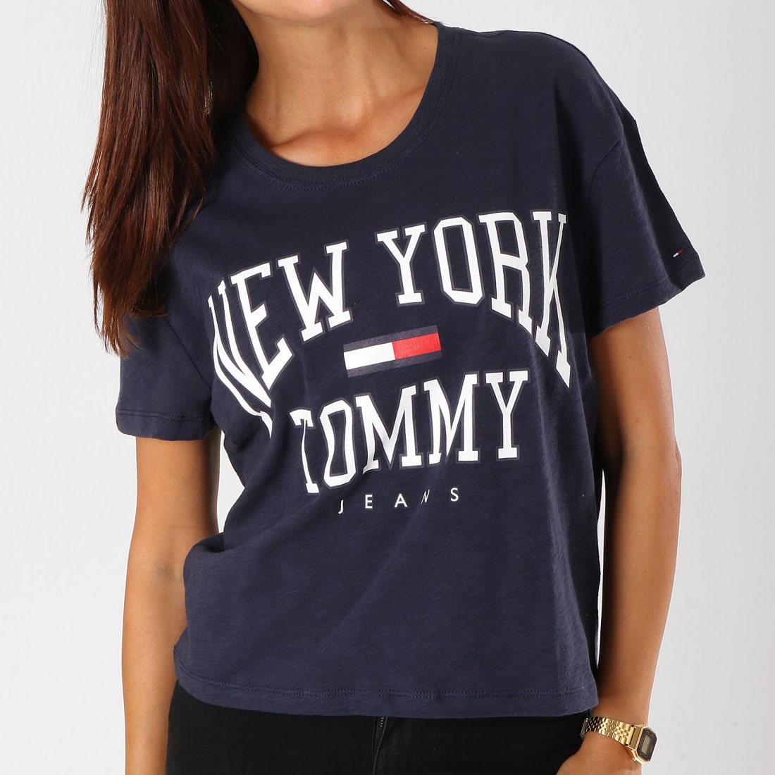 Tommy Hilfiger Tee Shirt Femme Boxy New York 5285 Bleu Marine