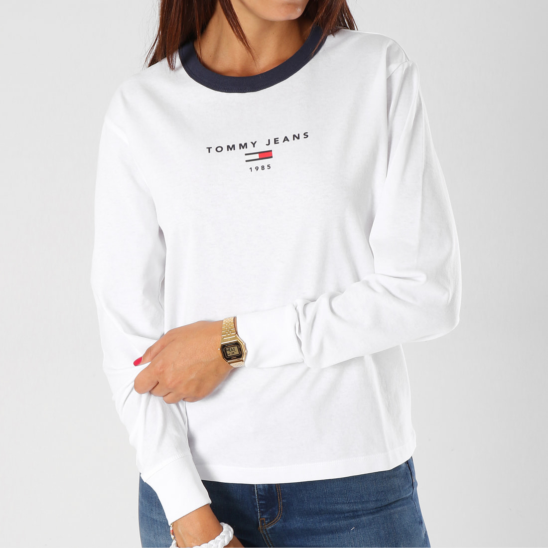 Tommy Hilfiger Tee Shirt Manches Longues Femme Tommy Ringer 5360 Blanc