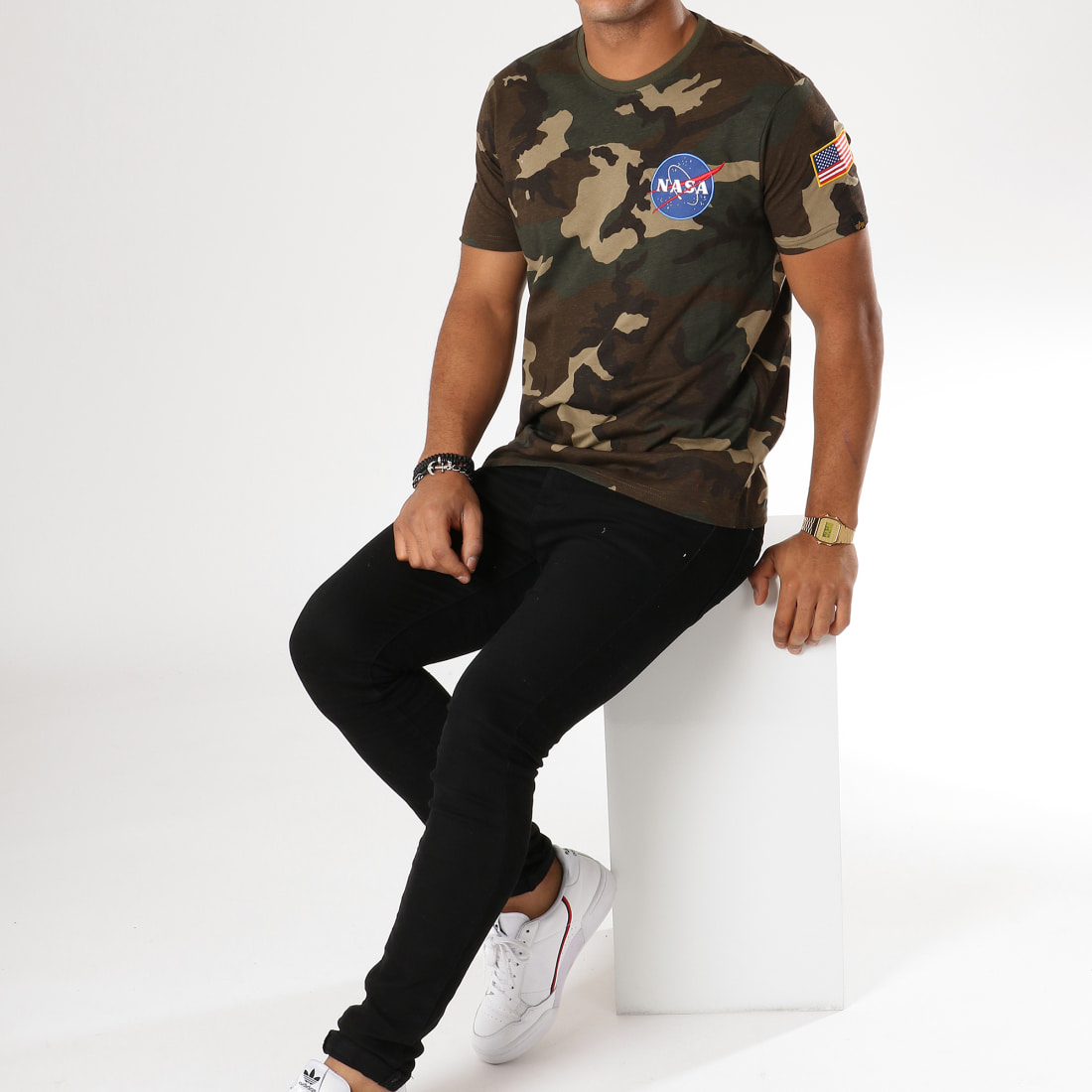 Alpha Industries - Tee Shirt Nasa Space Shuttle Vert Kaki ...