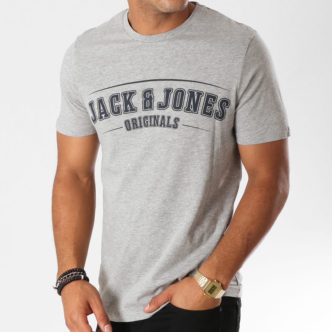 Jack And Jones - Tee Shirt Traffic Gris Chiné ...