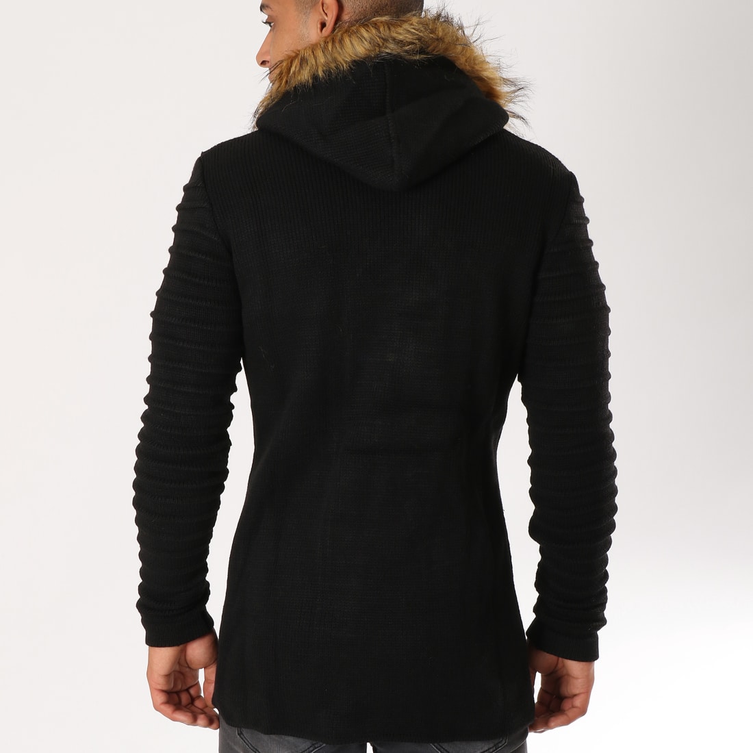 Ikao - Gilet Oversize Avec Capuche Fourrure F3499 Noir ...
