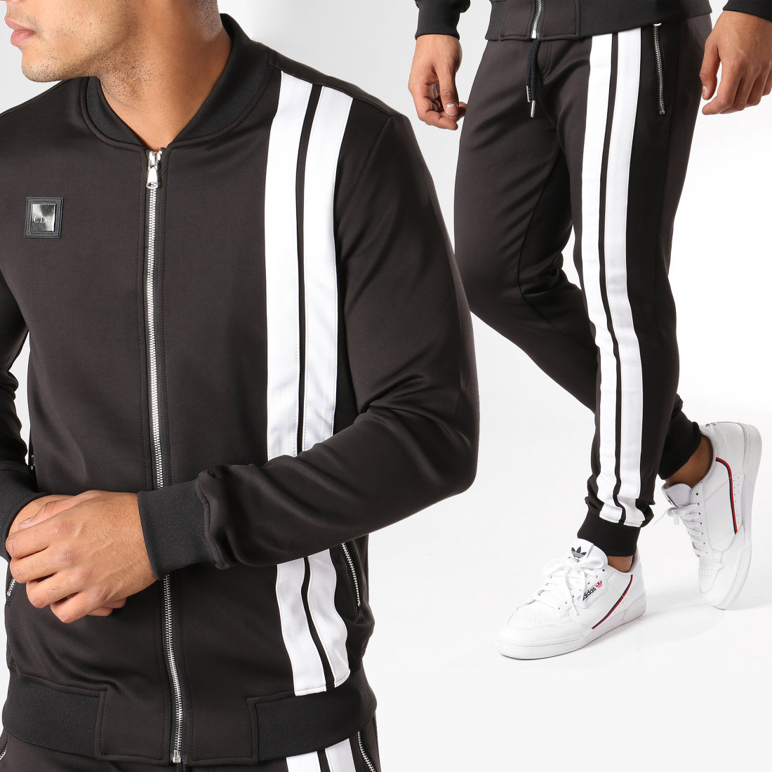 Comme Des Loups Ensemble De Survetement Avec Bandes S18102 Noir Blanc Comme Des Loups Ensemble De Survetement Avec Bandes S18102 Noir Blanc