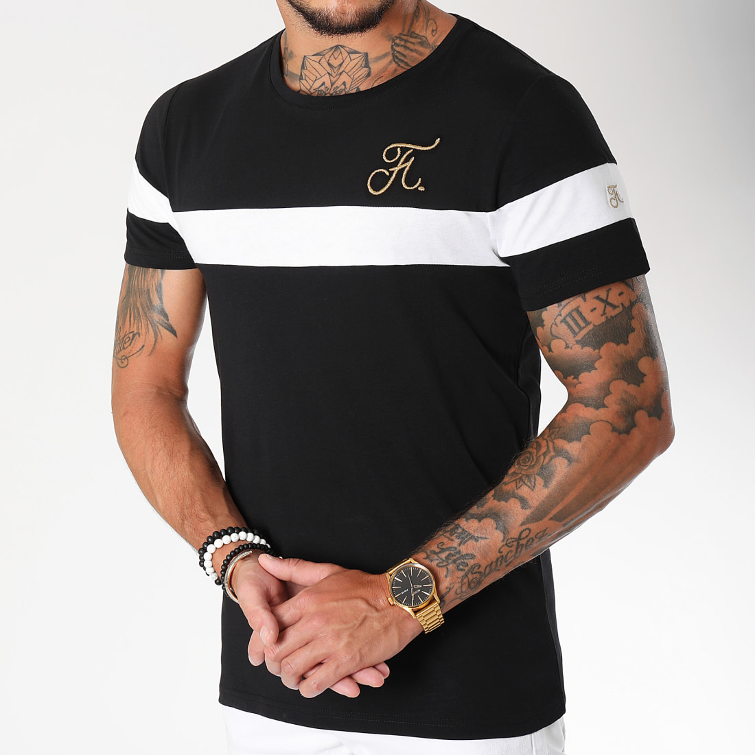 Final Club Tee Shirt Gold Label Bicolore Avec Broderie Or 106 Blanc