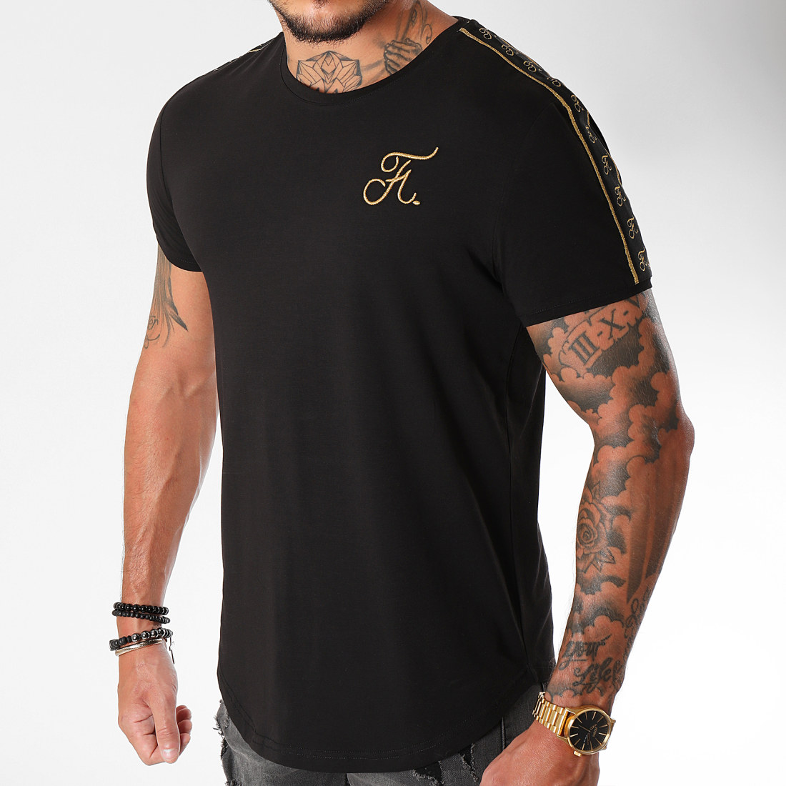 Final Club Tee Shirt Oversize Gold Label Avec Bandes Et Broderie Or