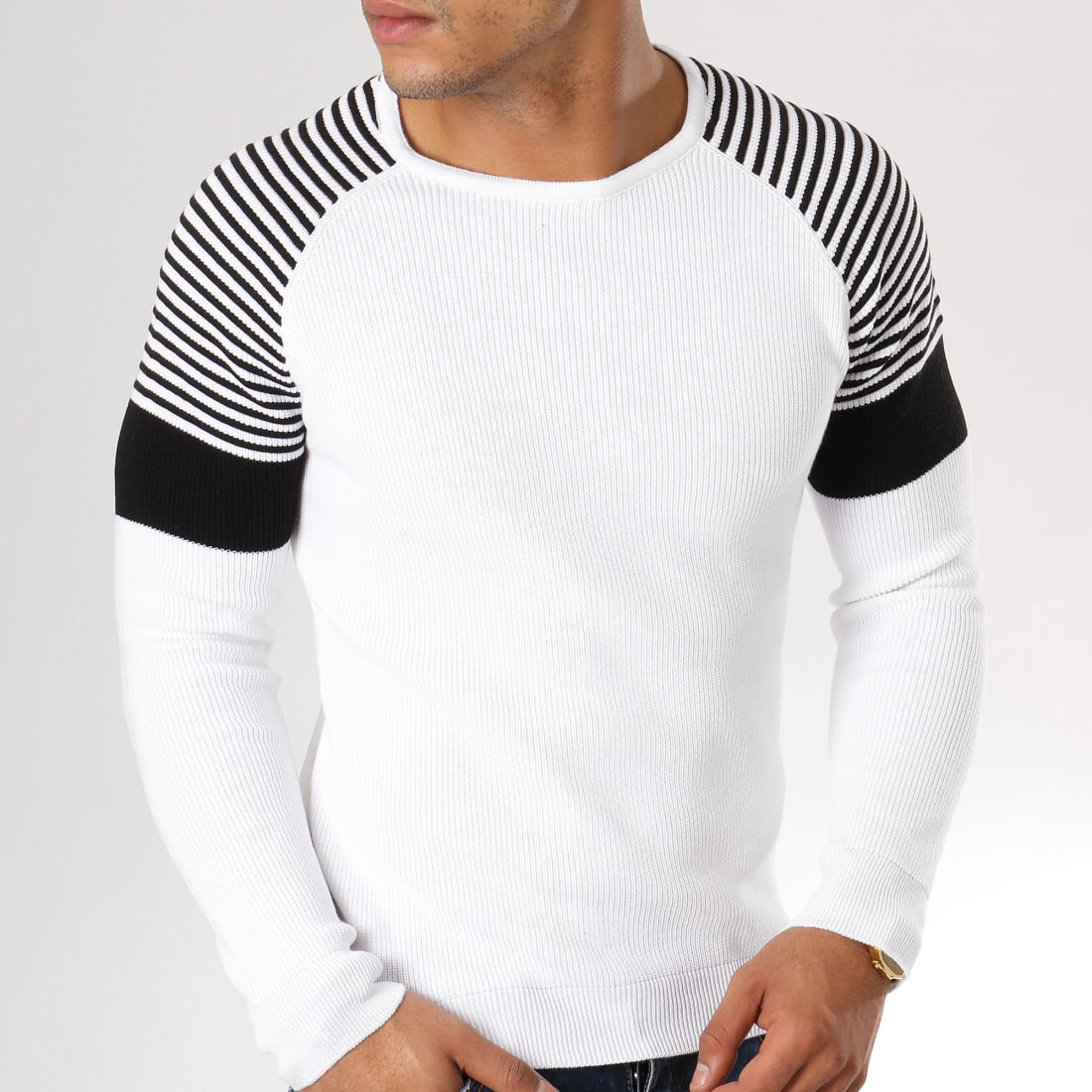 Pull COL ROND ZW002 Blanc - JOHN H -HOMME