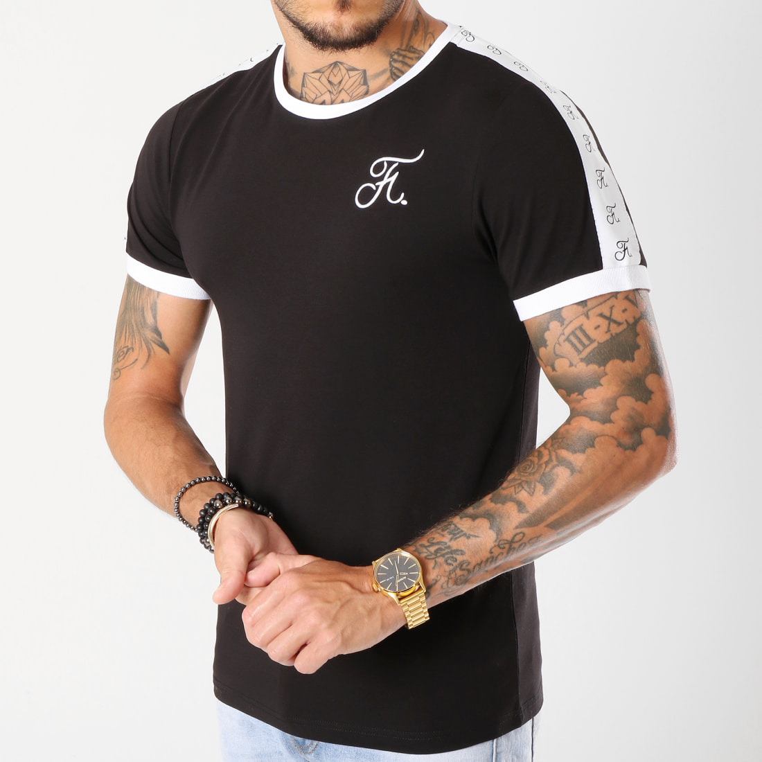 Final Club Tee Shirt Premium Fit Avec Bandes 140 Noir