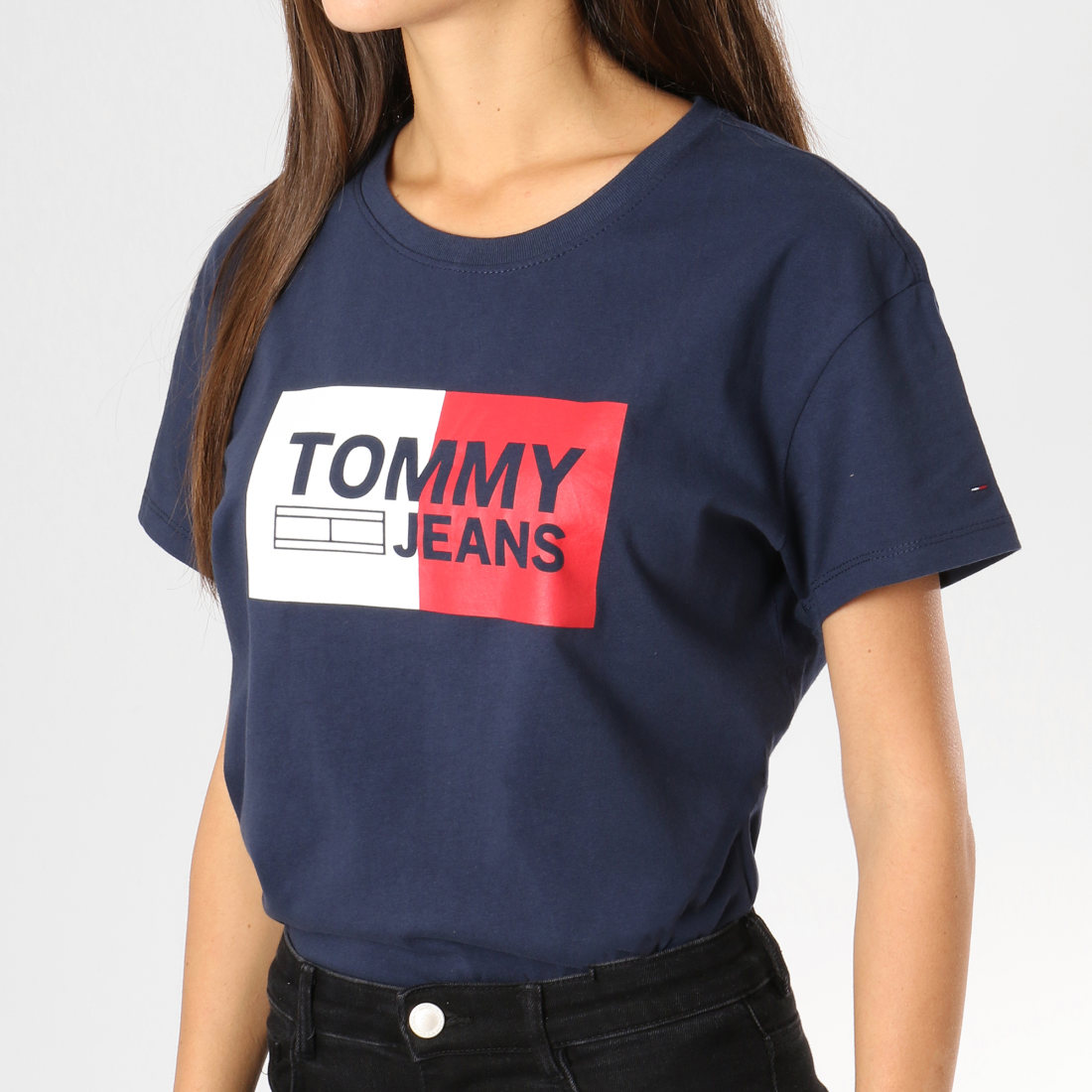 Tommy Hilfiger - Tee Shirt Femme Box Logo Bleu Marine ...