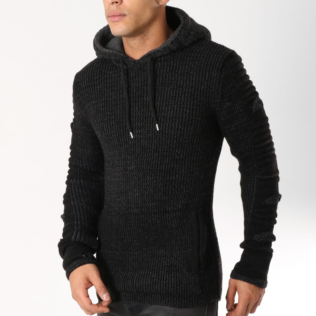 Classic Series - Pull Capuche Pascal Noir Chiné ...