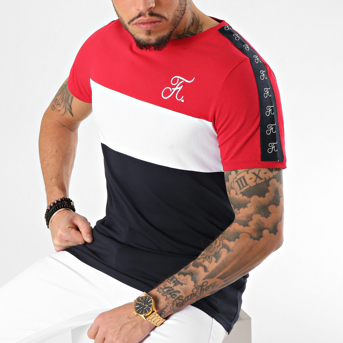 Final Club Tee Shirt Tricolore Avec Bandes 127 Bleu Blanc Rouge