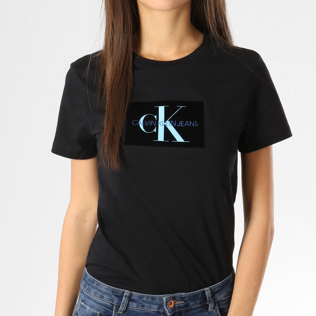 Calvin Klein Tee Shirt Femme Flock Monogram 9738 Noir