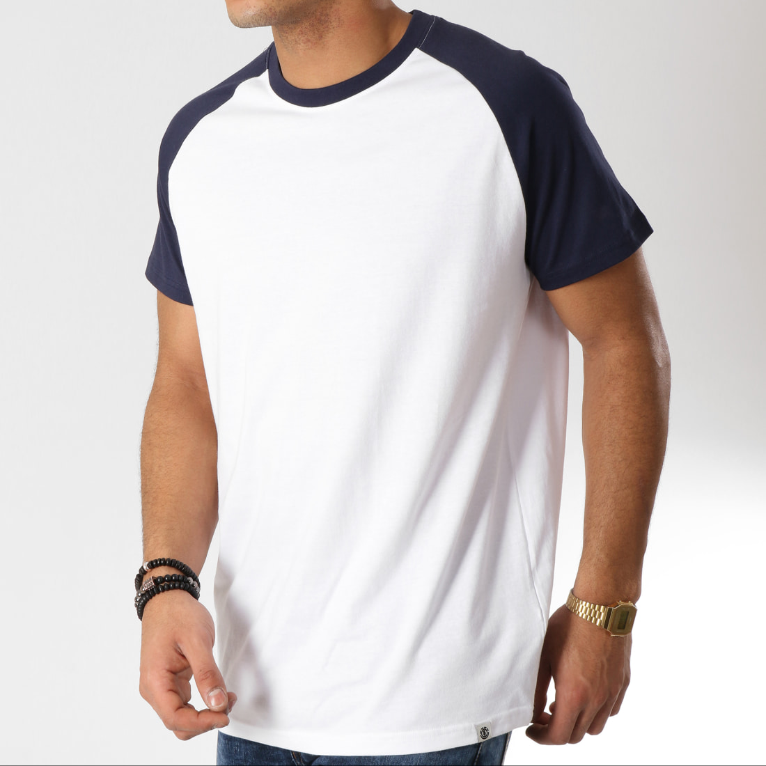 Element - Tee Shirt Basic Raglan Blanc Bleu Marine ...