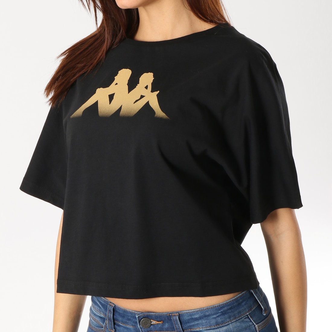 Kappa Tee Shirt Femme Crop Afun Noir Doré