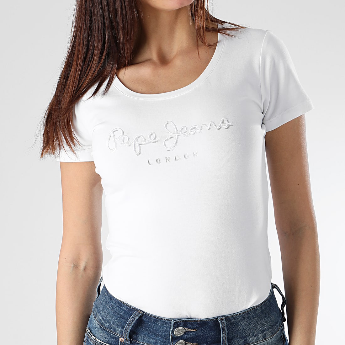 Pepe Jeans Tee Shirt Femme Angelica Blanc Argent