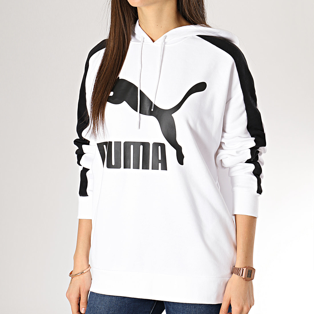 Puma Sweat Capuche Femme Classic Logo T7 578032 Blanc Noir Puma Sweat Capuche Femme Classic Logo T7 578032 Blanc Noir