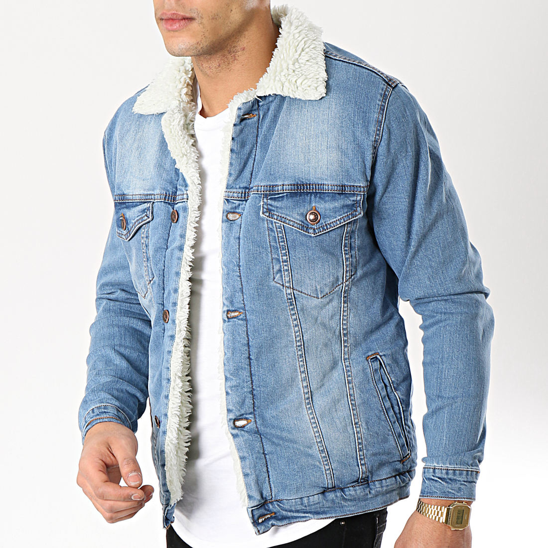 世界的に有名な DENIM MOUTON JACKET LAYERED DENIM AMERI,MOUTON