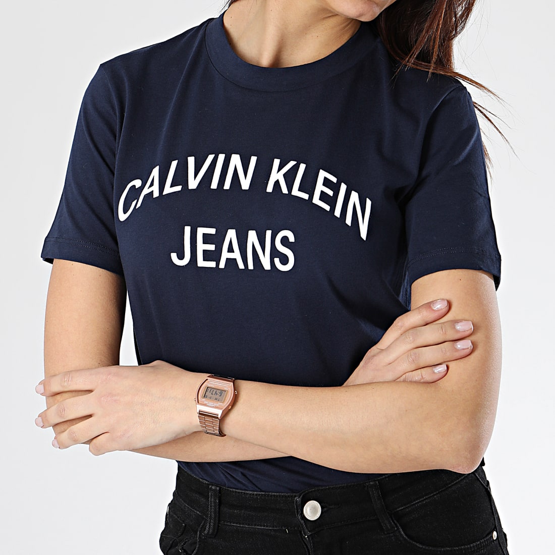 Calvin Klein Tee Shirt Femme Institutional Logo 0743 Bleu Marine
