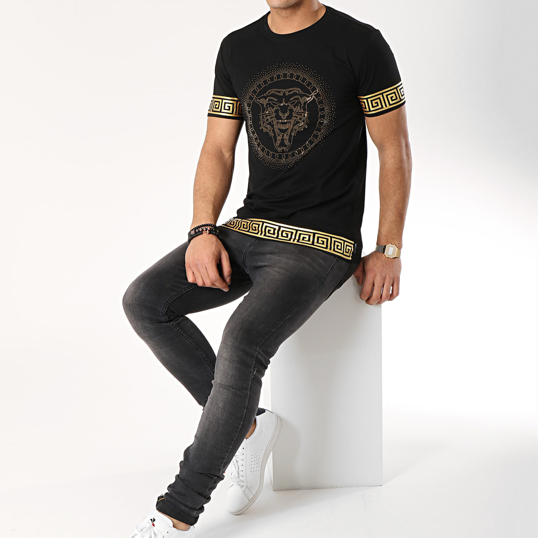 MTX - Tee Shirt Strass C3785 Noir Doré Renaissance ...